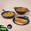 The Indus Valley Super Smooth Cast Iron Set: Frypan+ Kadai+ Tawa, Kitchen set for Home, Nonstick, 100% Pure,Toxin-free, Tadka Pan