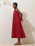 trueBrowns Maroon Cotton Linen Dress - Distacart