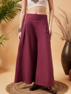 InWeave Women's Pink Wine Handloom Palazzo