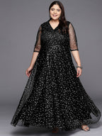 Ahalyaa Plus Size Printed Net V-neck Maxi Ethnic Dress - Distacart