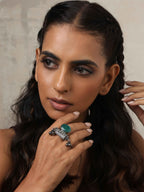 trueBrowns Silver Tone Stone Ghungroo Ring