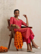 trueBrowns Hot Pink Tissue Straight Kurta Set - Distacart