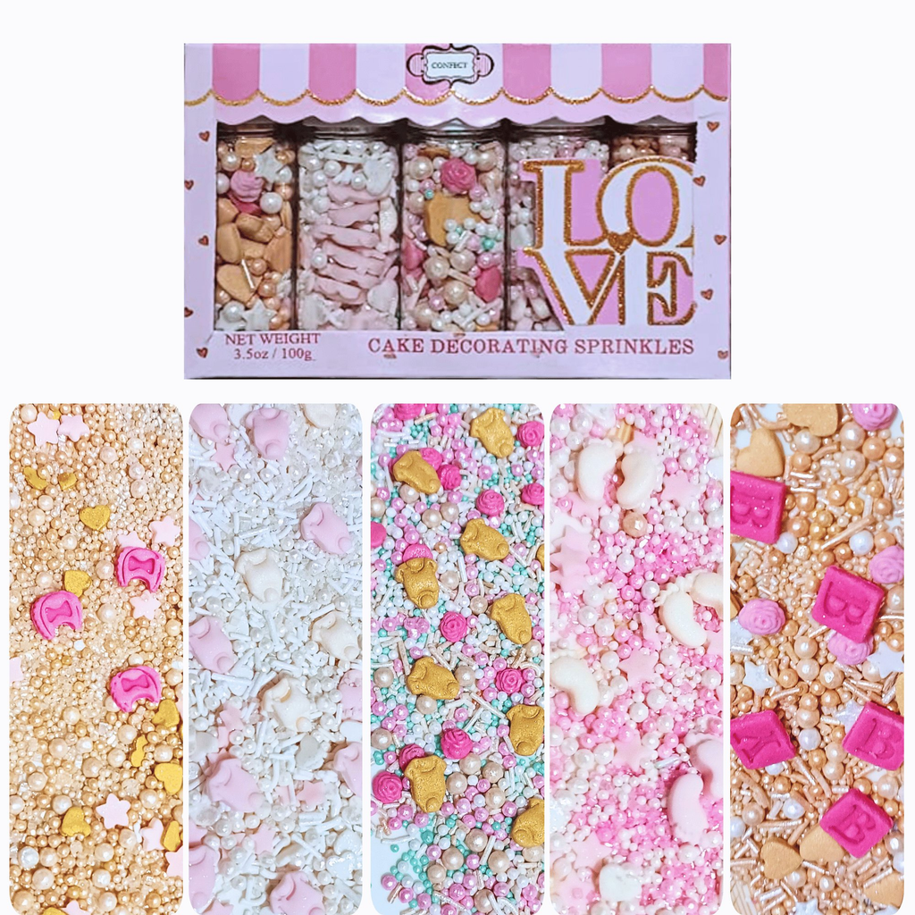 confect girls baby shower sprinkles edible sprinkles mix heart teddy baby feed bottle baby feet sprinkles pack of 5 baby shower 18
