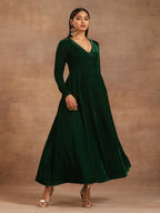 trueBrowns Green Velvet Dress - Distacart