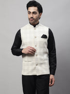 Even Apparels Men's Cream Pure Wool Nehru Jacket