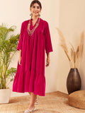 InWeave Women's Fuchsia Velvet Manderia V Neck Flared Dress - Distacart