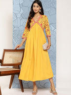 Ahalyaa Floral Print Crepe Empire Midi Ethnic Dress - Distacart