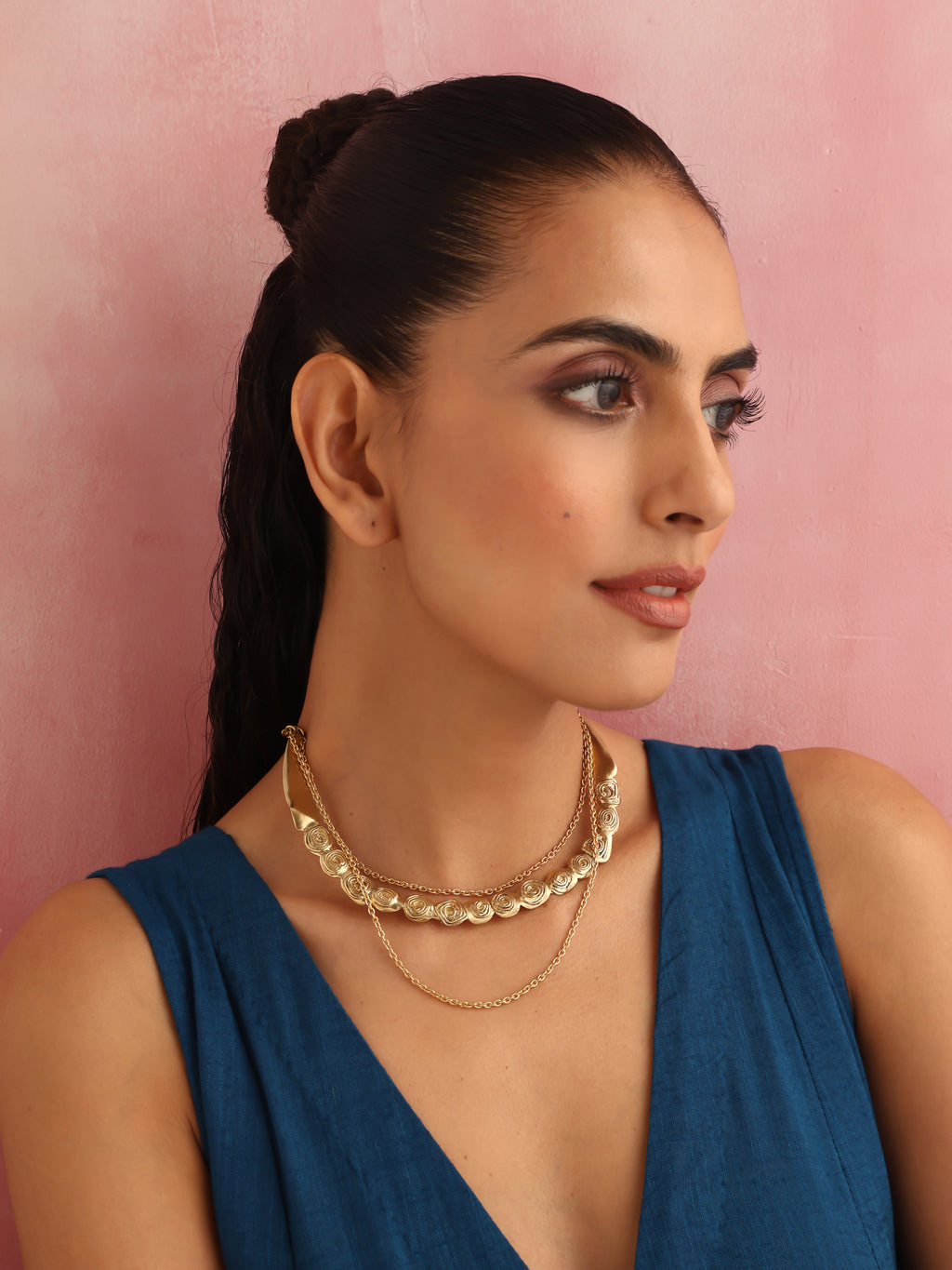 trueBrowns Brass Rose Layererd Necklace