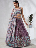 House of Panchhi Lavender Georgette Sequins And Thread Embroidery Lehenga Choli & Dupatta