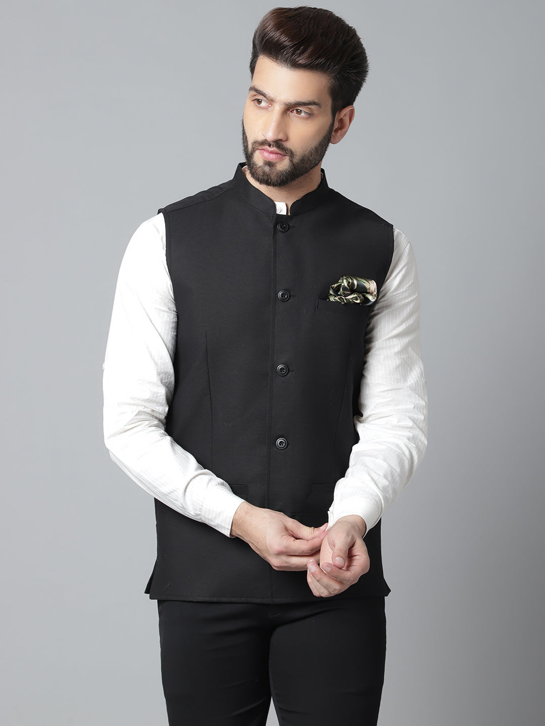 Even Apparels Men's Black Nehru Jacket With Welt Pockets