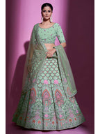 Myra Pista Green Georgette Embroidered Designer Lehenga Choli