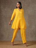 trueBrowns Yellow Bandhani Flare Printed Silk Co-Ord Set | Relove - Distacart