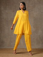 trueBrowns Yellow Bandhani Flare Printed Silk Co-Ord Set | Relove - Distacart