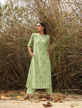 trueBrowns Green Cotton Dobby Embroidered Kurta Set - Distacart