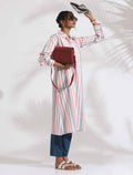 trueBrowns Off-White Cotton Multi Stripe A-line Kurta Set - Distacart
