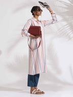 trueBrowns Off-White Cotton Multi Stripe A-line Kurta Set - Distacart