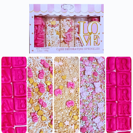 Confect Girls Baby Shower Sprinkles | Mix Heart, Teddy, Baby Feed Bottle & Baby Feet Sprinkles