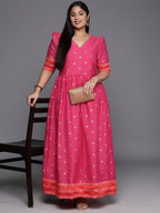 Ahalyaa Plus Size V-Neck Maxi Ethnic Dress - Distacart