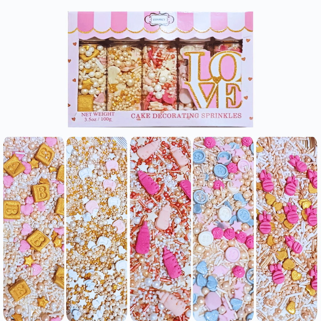 confect girls baby shower sprinkles mix heart teddy baby feed bottle baby feet sprinkles pack of 5 baby shower 17