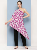InWeave Women's Pink Fuchsia Japanese Art Oneshoulder Top