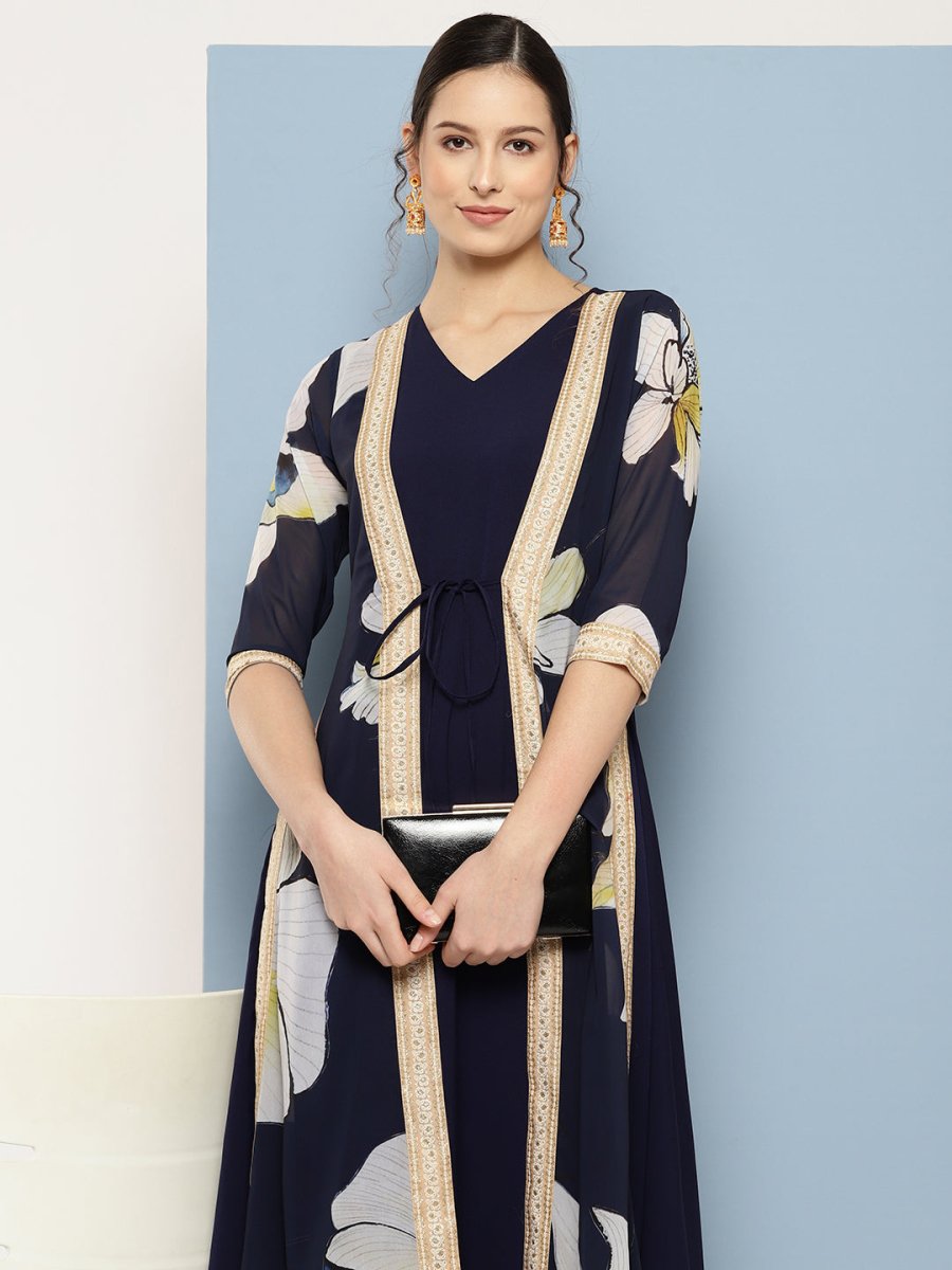 Ahalyaa Floral Printed Maxi Empire Ethnic Dress - Distacart