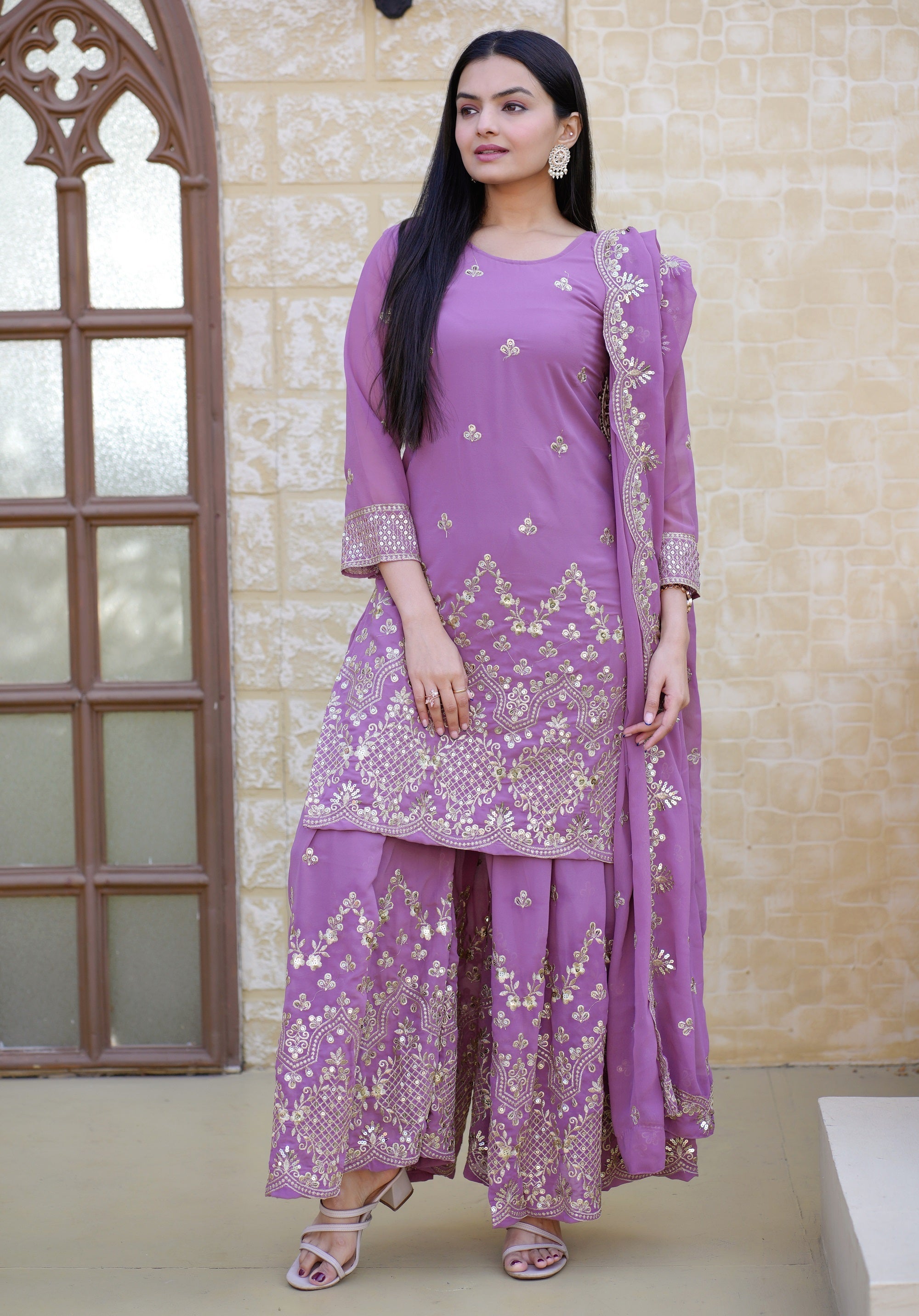 Teeya Creation Blue Color Georgette Heavy Embroidery Work Fully Stitched Sharara Suit Set - Distacart