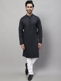 Even Apparels Black Pure Cotton Kurta With Band Collar