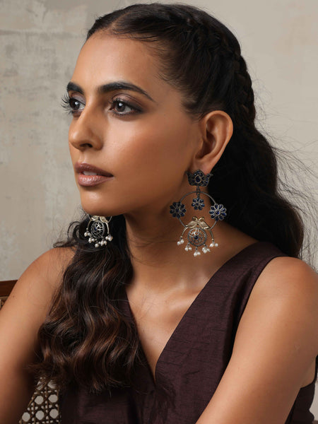 trueBrowns Silver Tone Chandbali Earrings