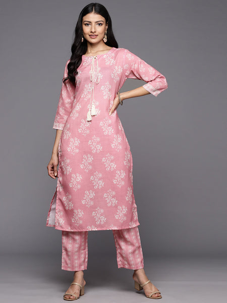 KSUT (House of Varanga) Pink Digital Printed Kurta Paired With Printed Straight Trouser