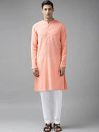 Fabmade Men Peach Cotton Linen Kurta