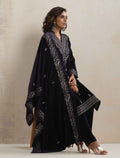 trueBrowns Purple Velvet Embroidered Kurta Pant Dupatta Set - Distacart