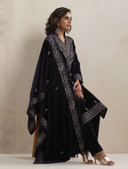 trueBrowns Purple Velvet Embroidered Kurta Pant Dupatta Set - Distacart