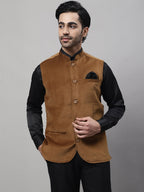 Even Apparels Men's Brown Nehru Jacket With Welt Pockets