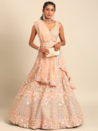 House of Panchhi Peach Net Multi Sequins with heavy Zarkan embroidery Lehenga choli & Dupatta