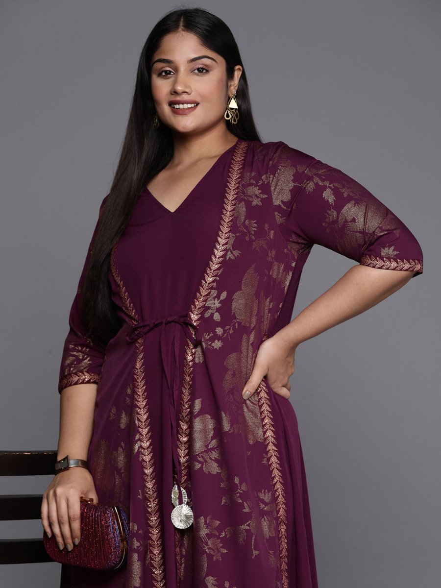 Ahalyaa Plus Size Floral Print Crepe Layered A-line Maxi Ethnic Dress - Distacart