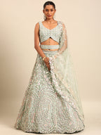 House of Panchhi Sea green Net Multi Sequins with heavy Zarkan embroidery Lehenga choli & Dupatta