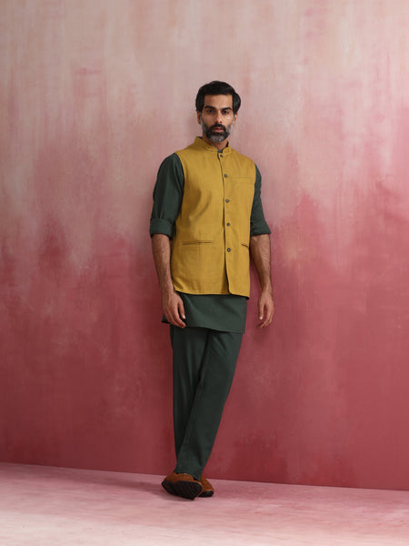 trueBrowns Men's Mustard Cotton Reversible Nehru Jacket