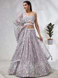 House of Panchhi Mauve Chiffon Sequins And Thread Embroidery Lehenga Choli & Dupatta