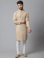 Even Apparels Beige Solid Kurta With Band Collar - Distacart