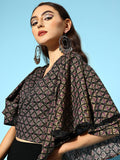 InWeave Women's Black Foil Print Bell Sleeves Top