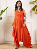 InWeave Orange Round Sleeveless Jumpsuit