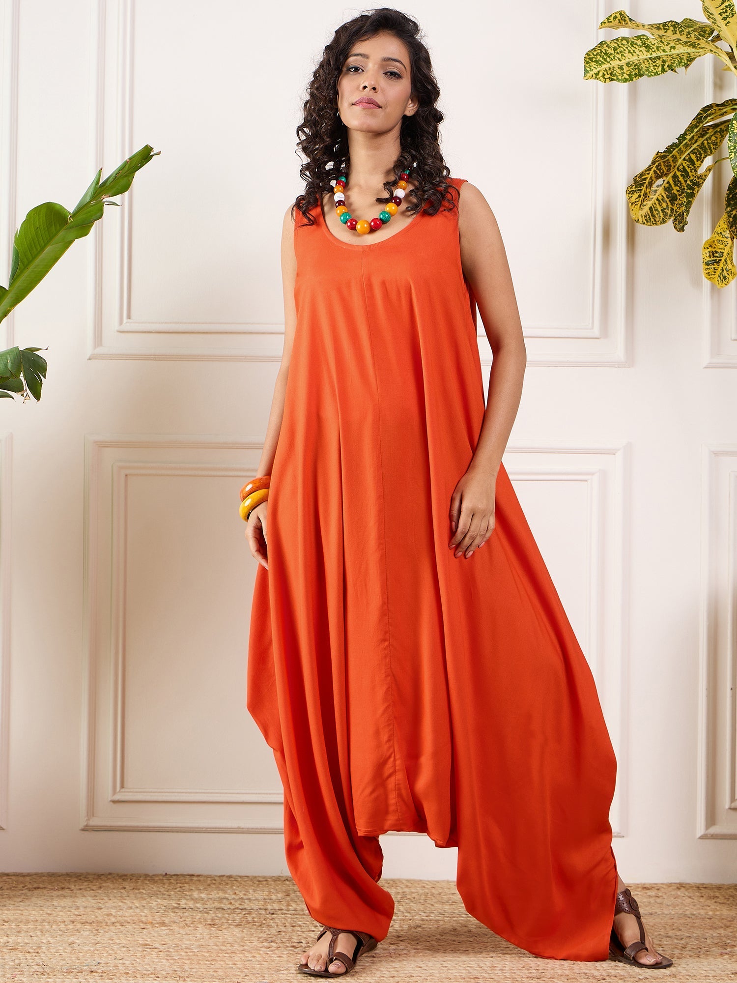 InWeave Orange Round Sleeveless Jumpsuit