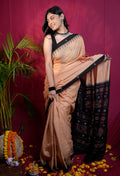 khanduapata Beige & Black Dot Design Cotton Saree For Women - Distacart