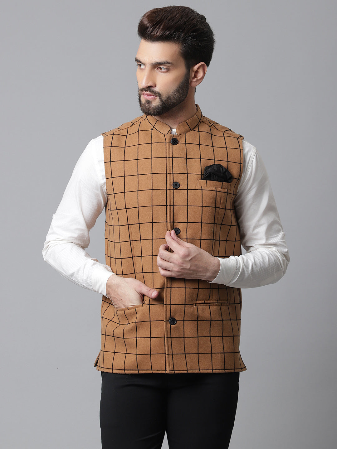 Even Apparels Men's Beige Nehru Jacket With Welt Pockets