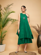 InWeave Women's Forest Green Short Kurta Palazzo Set