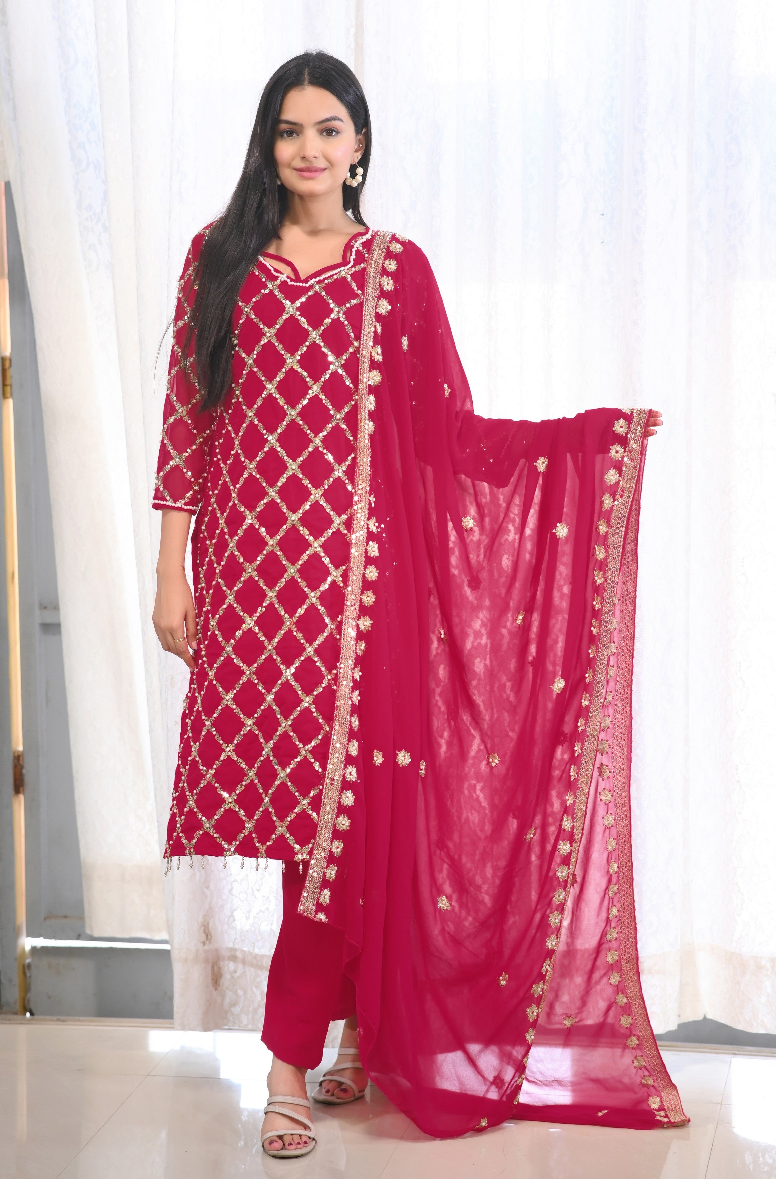 Teeya Creation Rani Color Faux Georgette Silk Heavy Embroidery Work Fully Stitched Salwar Suit