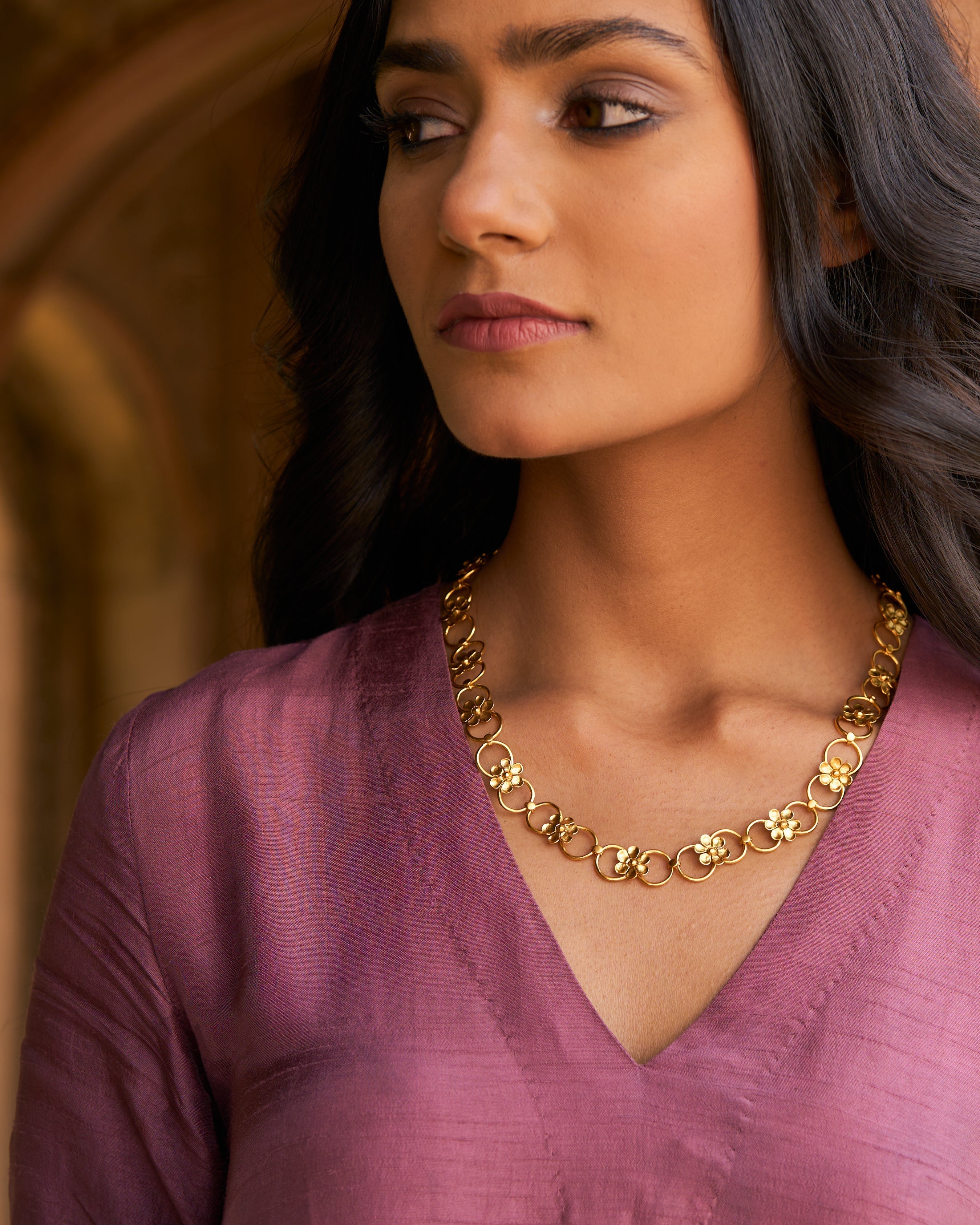 trueBrowns Gold-Polished Floral Necklace