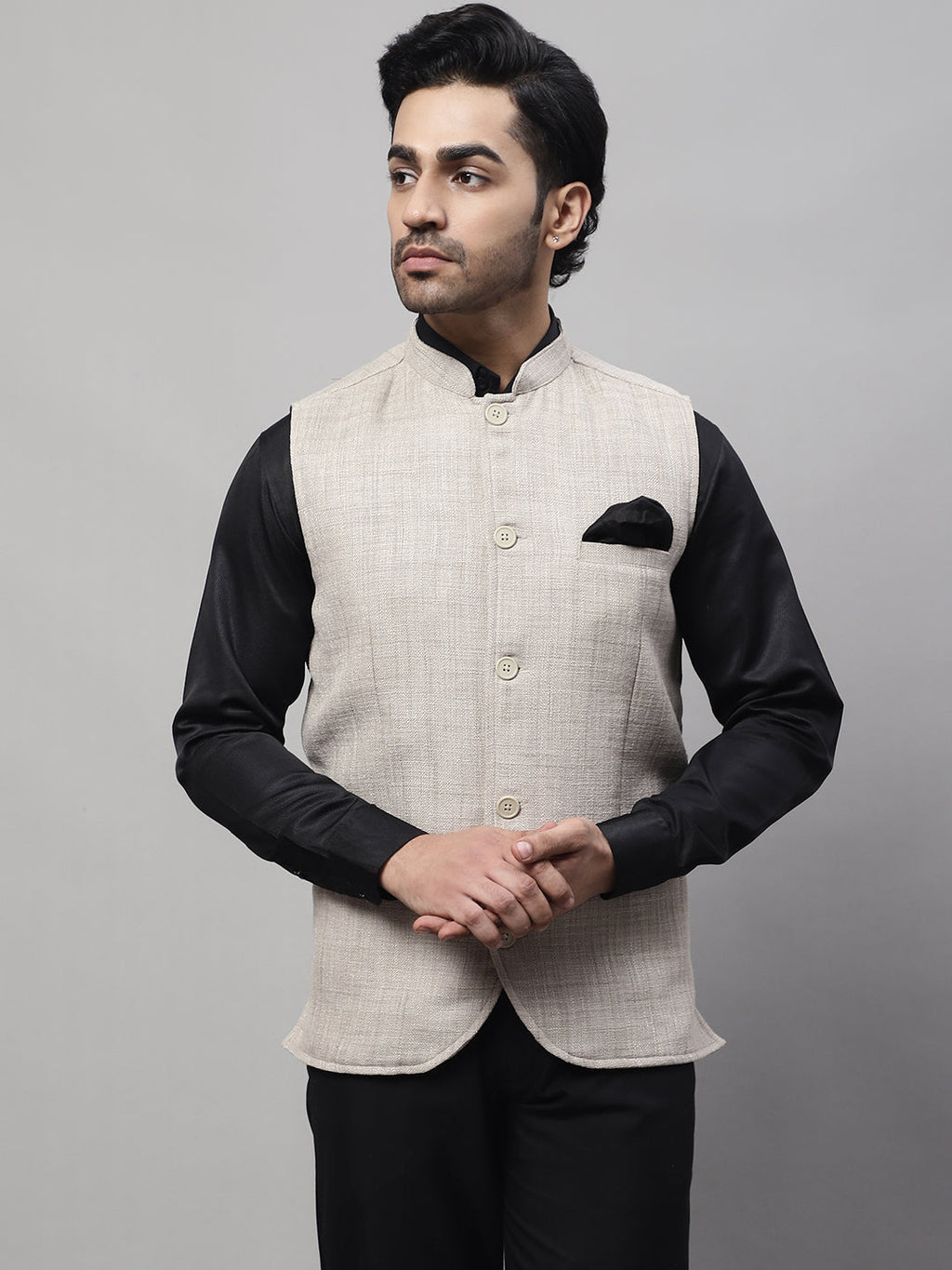 Even Apparels Men's Beige Nehru Jacket With Welt Pockets