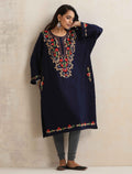 trueBrowns Blue Kashmiri Embroidered Woollen Phiran Kurta - Distacart