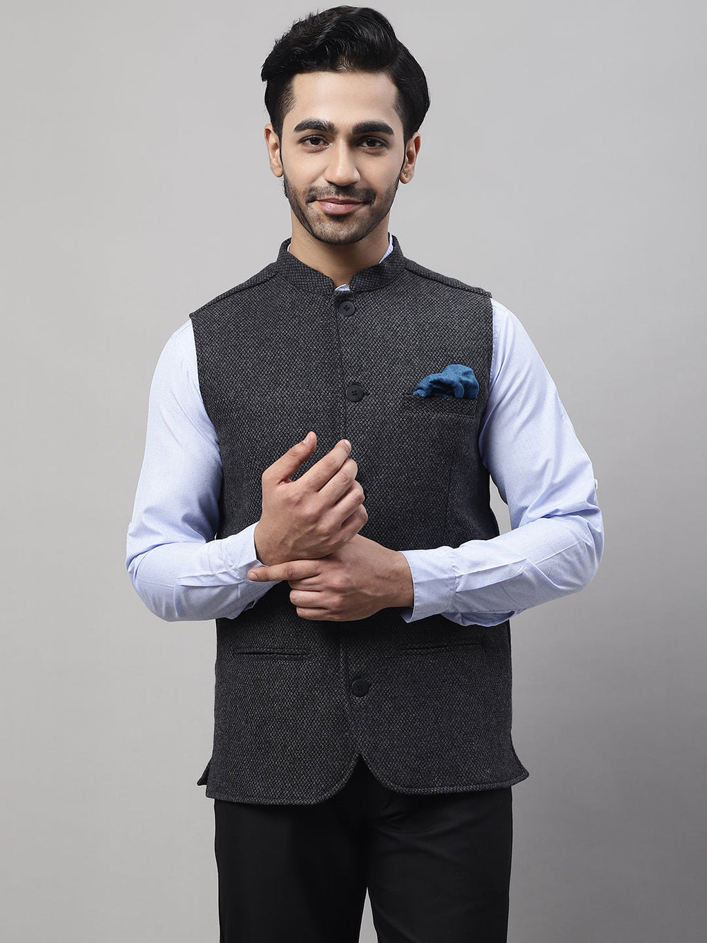 Even Apparels Men's Grey Pure Wool Nehru Jacket